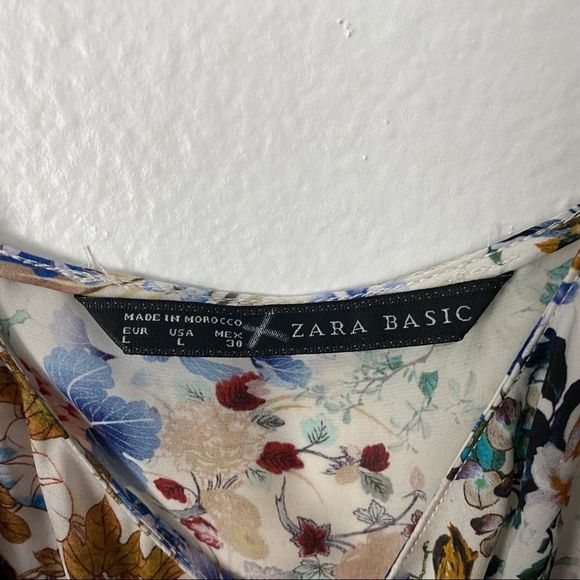 Zara Basic White & Multicolor Floral Satin Spaghetti Strap Midi Slip Dress - Picture 7 of 14